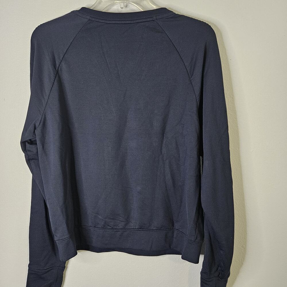 Athleta Snappy Sweatshirt S Navy Blue Pullover Athleisure Shoulder Sleeve Snaps - Picture 4 of 10